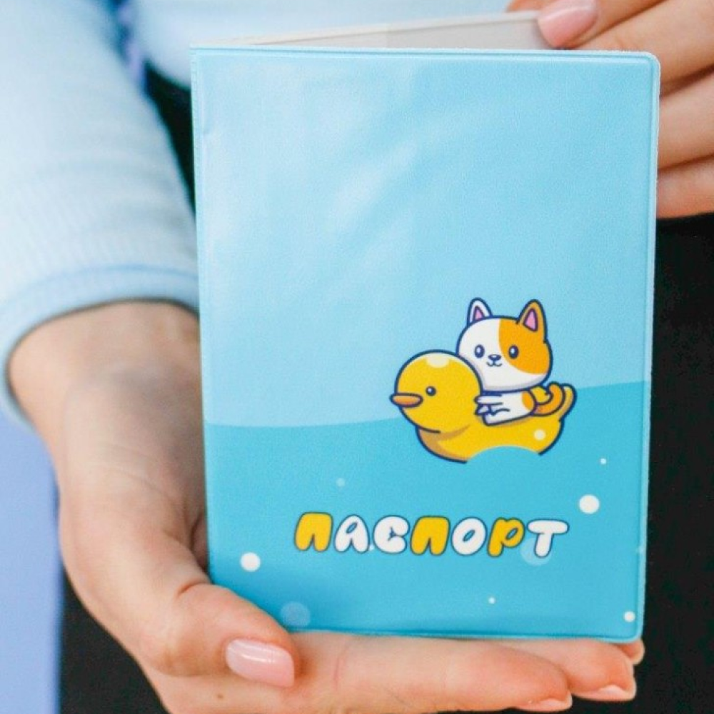 Обложка для паспорта "Duck and cat", голубой - 2