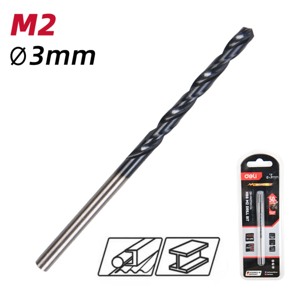 Сверло по металлу Deli RS EDH-MHZ030-E4, 3.0 мм, DIN 338, HSS-TiN - 2