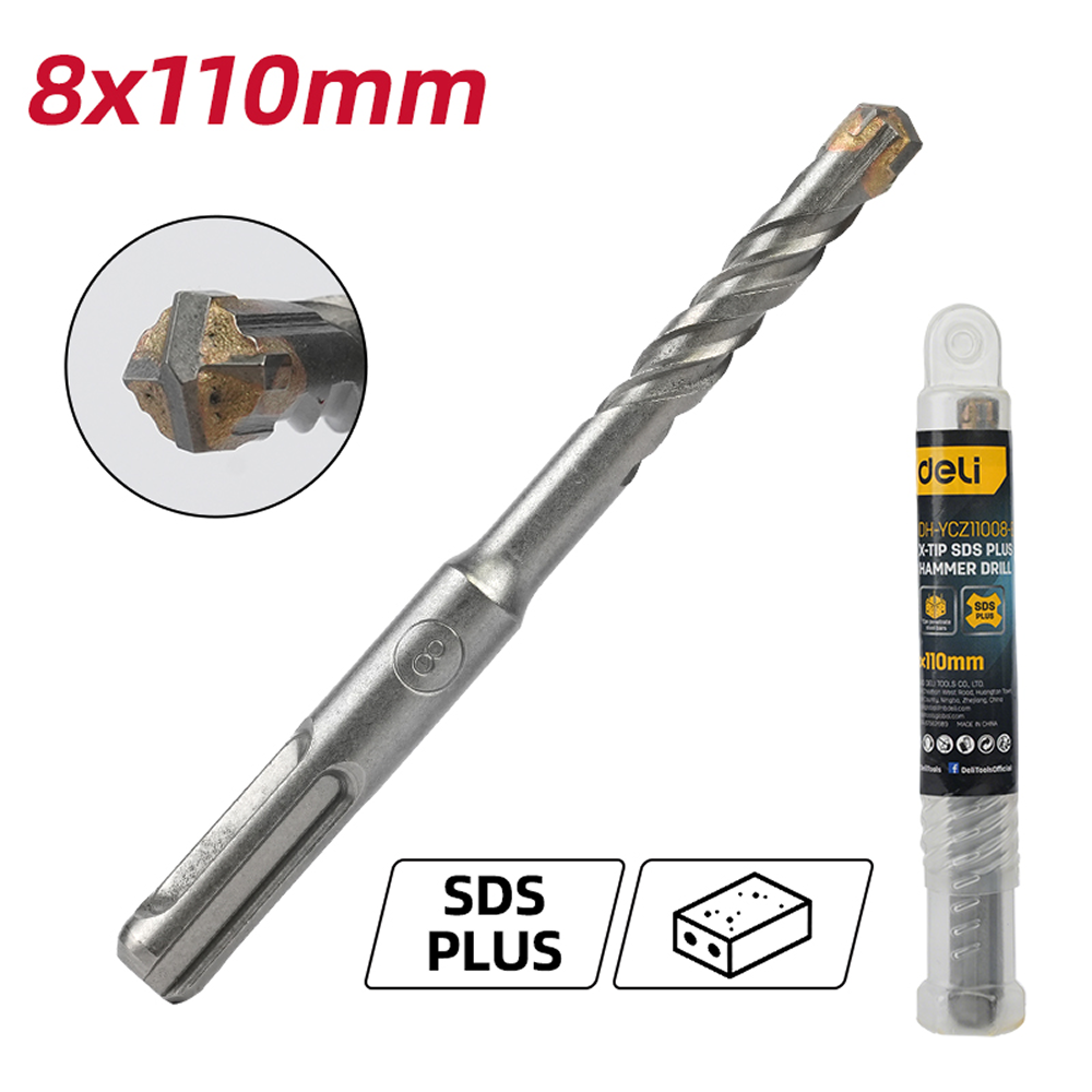 Бур по бетону Deli YS EDH-YCZ11008-E1, 8 x 110 мм, X-Tip, SDS-PLUS - 2