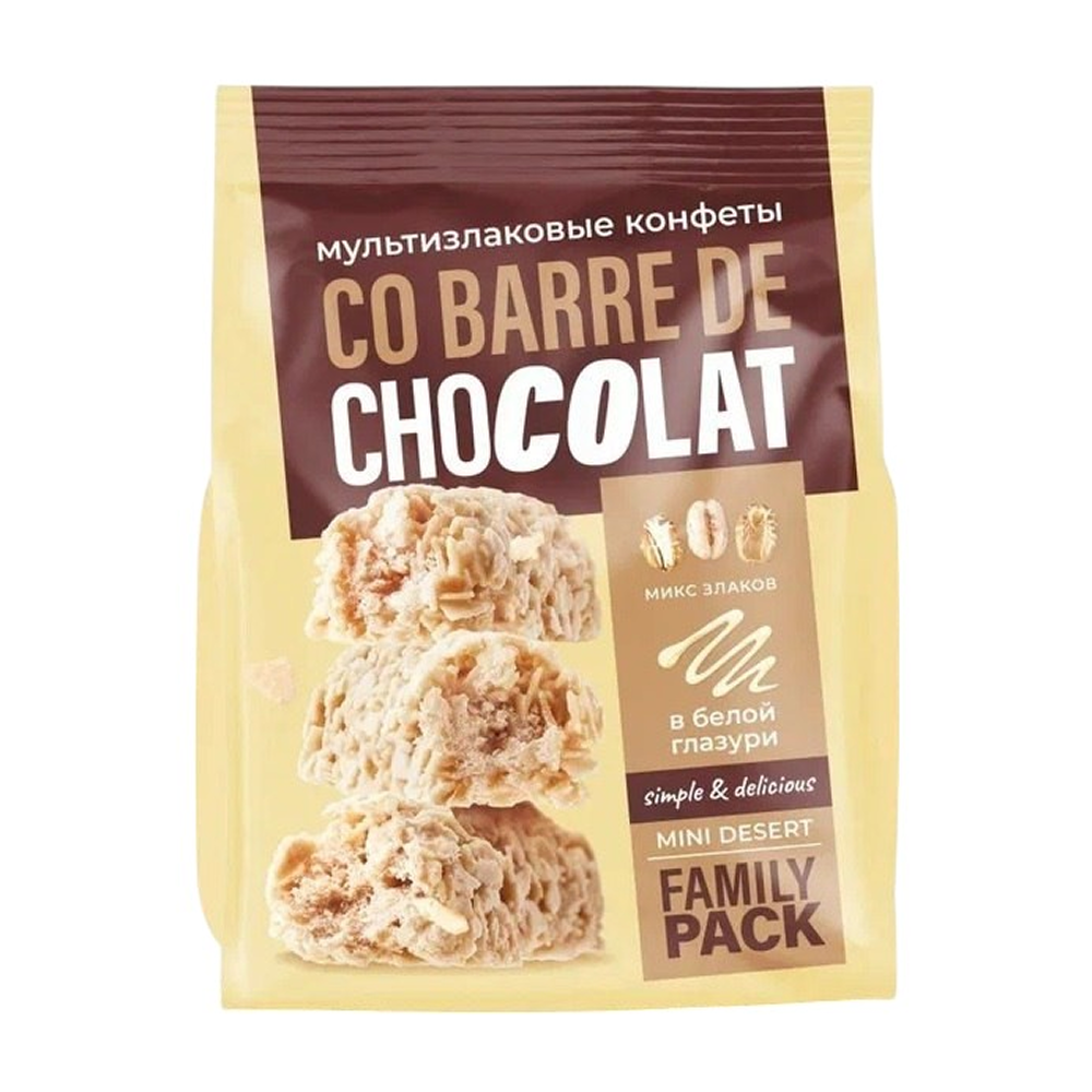 Конфеты "Co barre de CHOCOLAT" с белой глазурью, 135 гр, мультизлаковые 