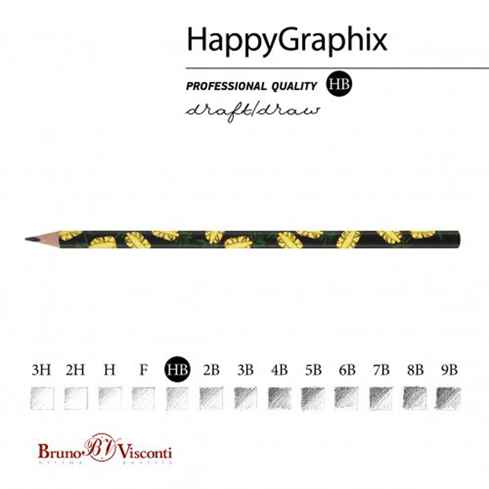 Карандаш чернографитный "HappyGraphix. Ананас", HВ, без ластика, черный, желтый  - 2