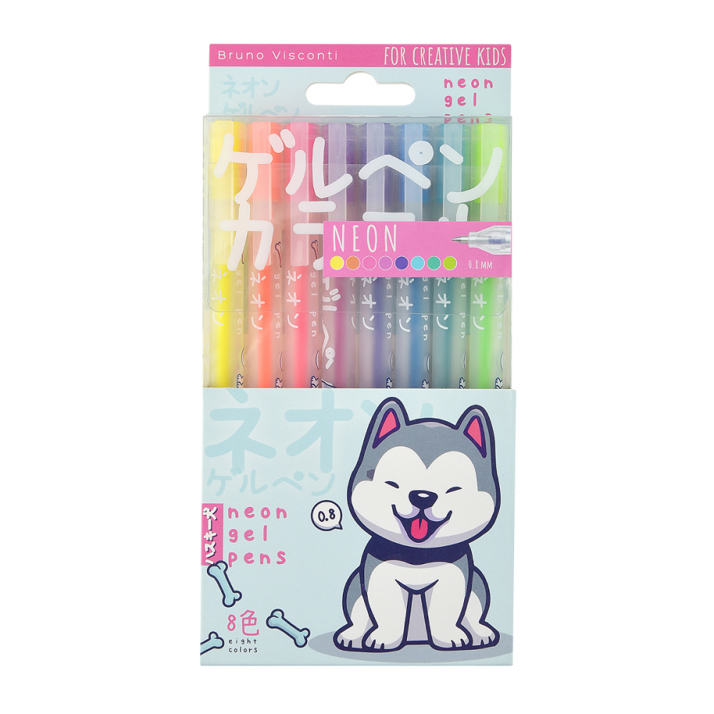 Набор гелевых ручек "Neon. Kawaii Animals", 8 шт, разноцветный