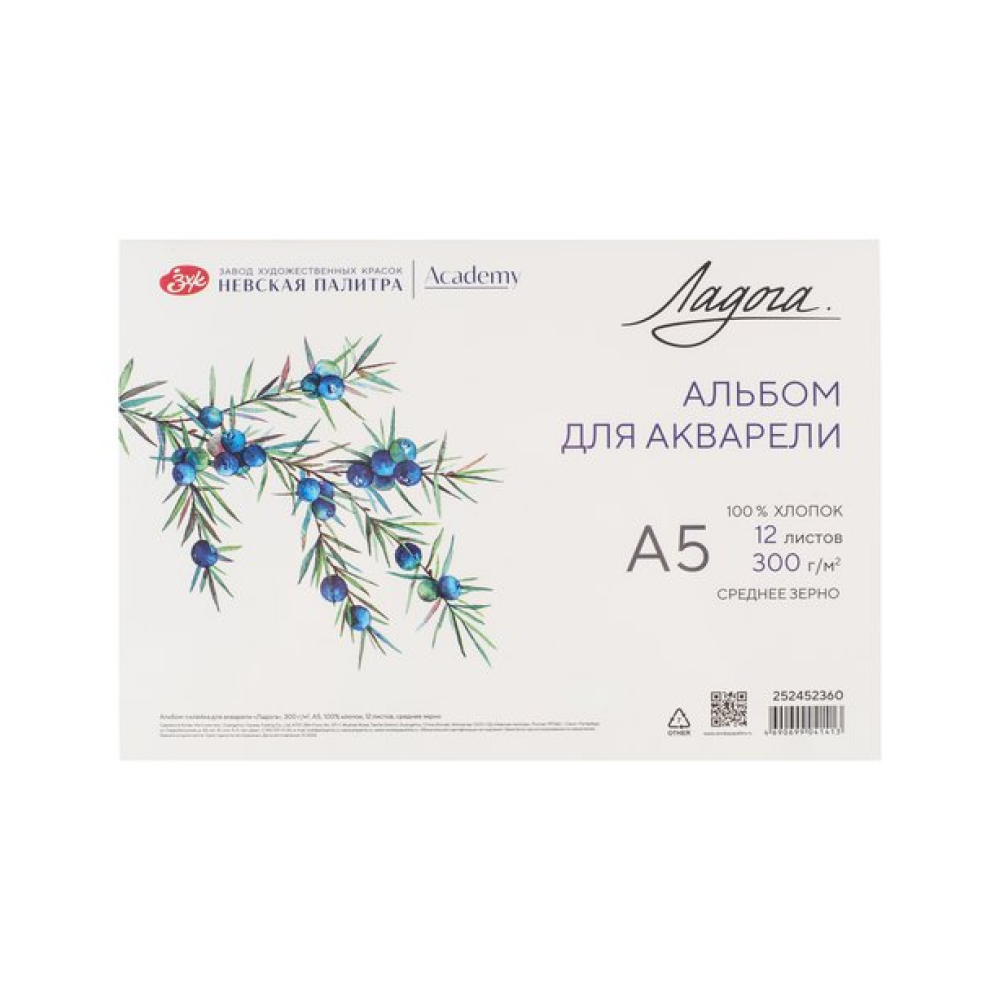 Альбом для рисования акварелью "Ладога", A5, 12 листов, склейка