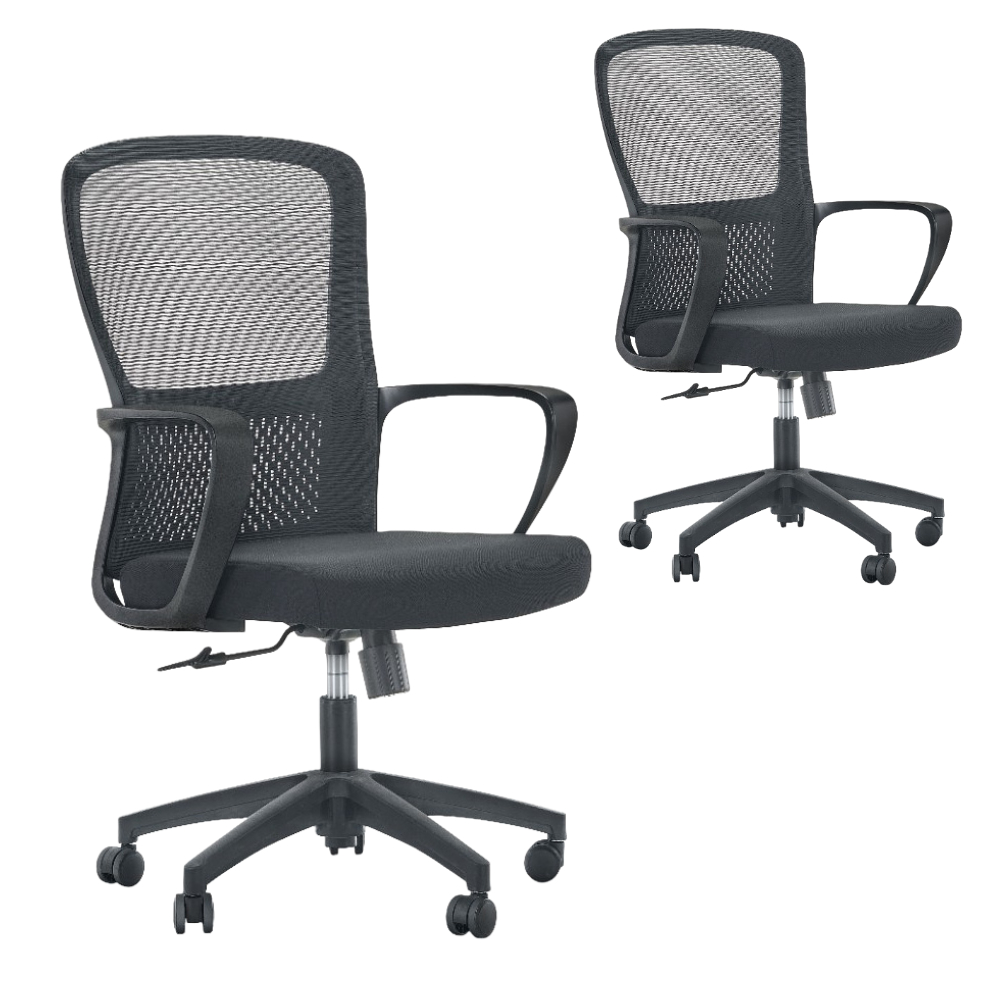 Кресло для персонала SitZone U-069B, сетка, ткань, пластик, черный, 2 шт/упак