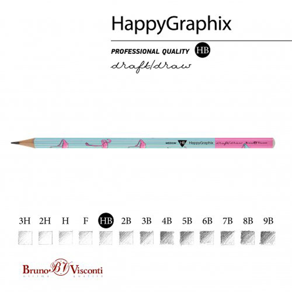 Карандаш чернографитный "HappyGraphix. Фламинго", HВ, без ластика, голубой, розовый - 2