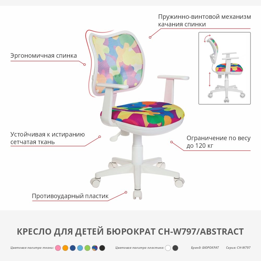 Кресло "Бюрократ CH-W797", сетчатая ткань, пластик, голубой - 2