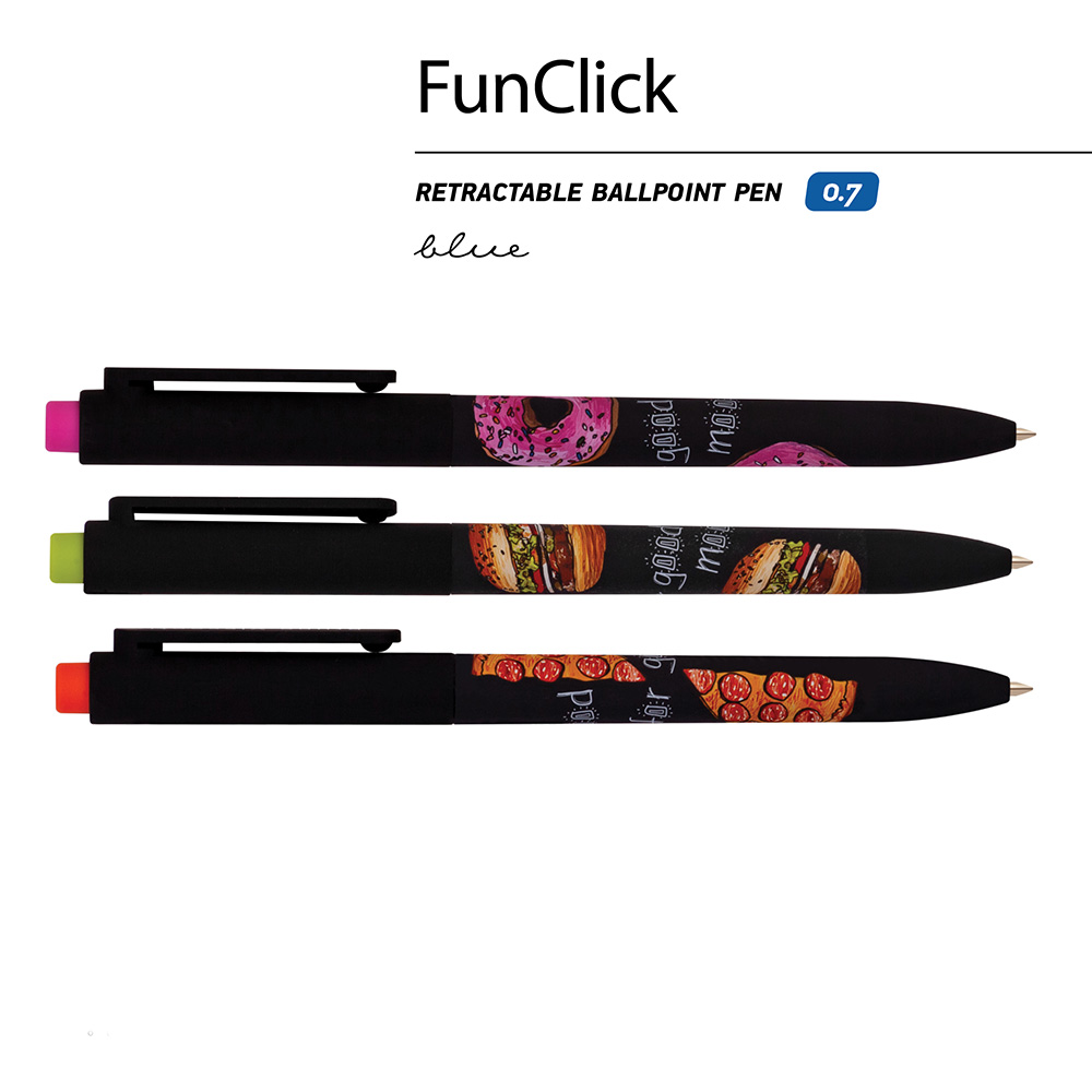 Ручка шариковая автоматическая "FunClick. Food in black", 0,7 мм, ассорти, стерж. синий - 2