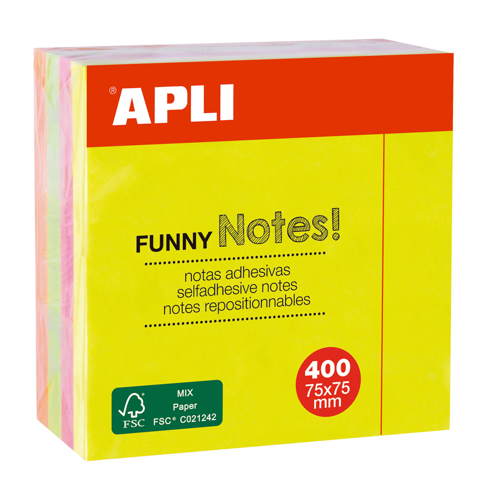Бумага для заметок на клейкой основе "Funny notes", 75x75 мм, 400 листов, флуоресцентный ассорти - 2