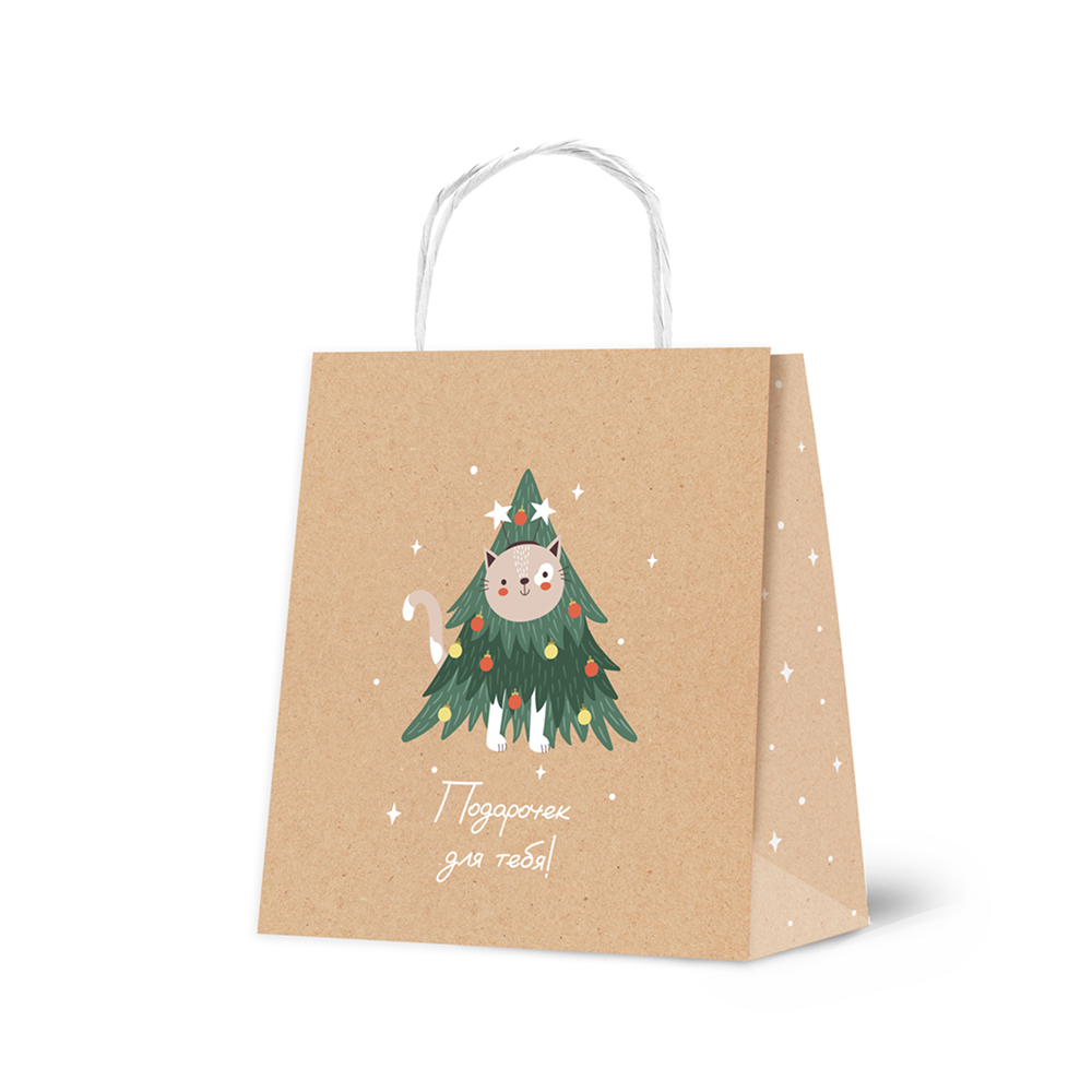 Пакет бумажный подарочный "Christmas Kraft", 16*18*8 см, ассорти - 4