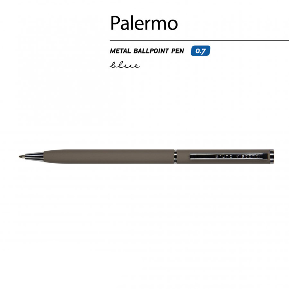 Ручка шариковая автоматическая "Palermo", 0.7 мм, серый, серебристый, стерж. синий - 3