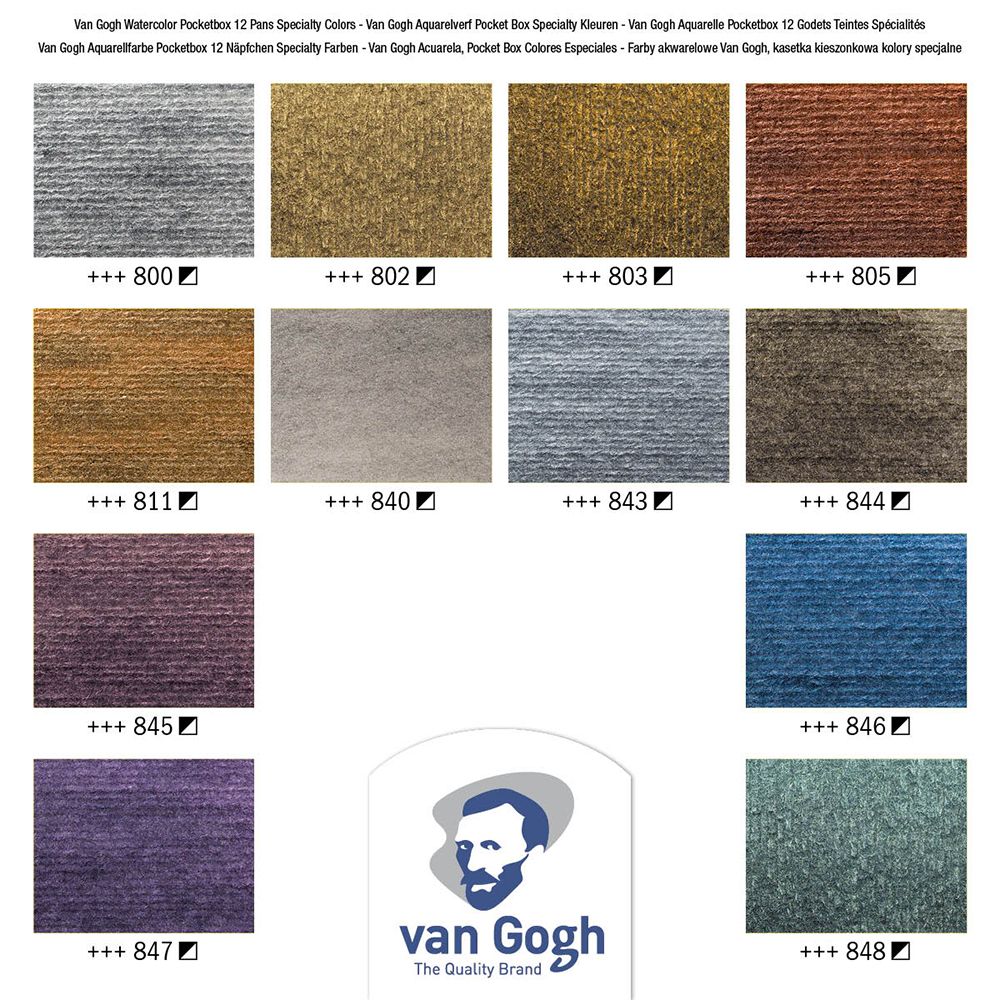 Набор красок акварельных "Van Gogh Metallic & Interference Colours", специальные цвета, 12 цветов, кюветы - 2