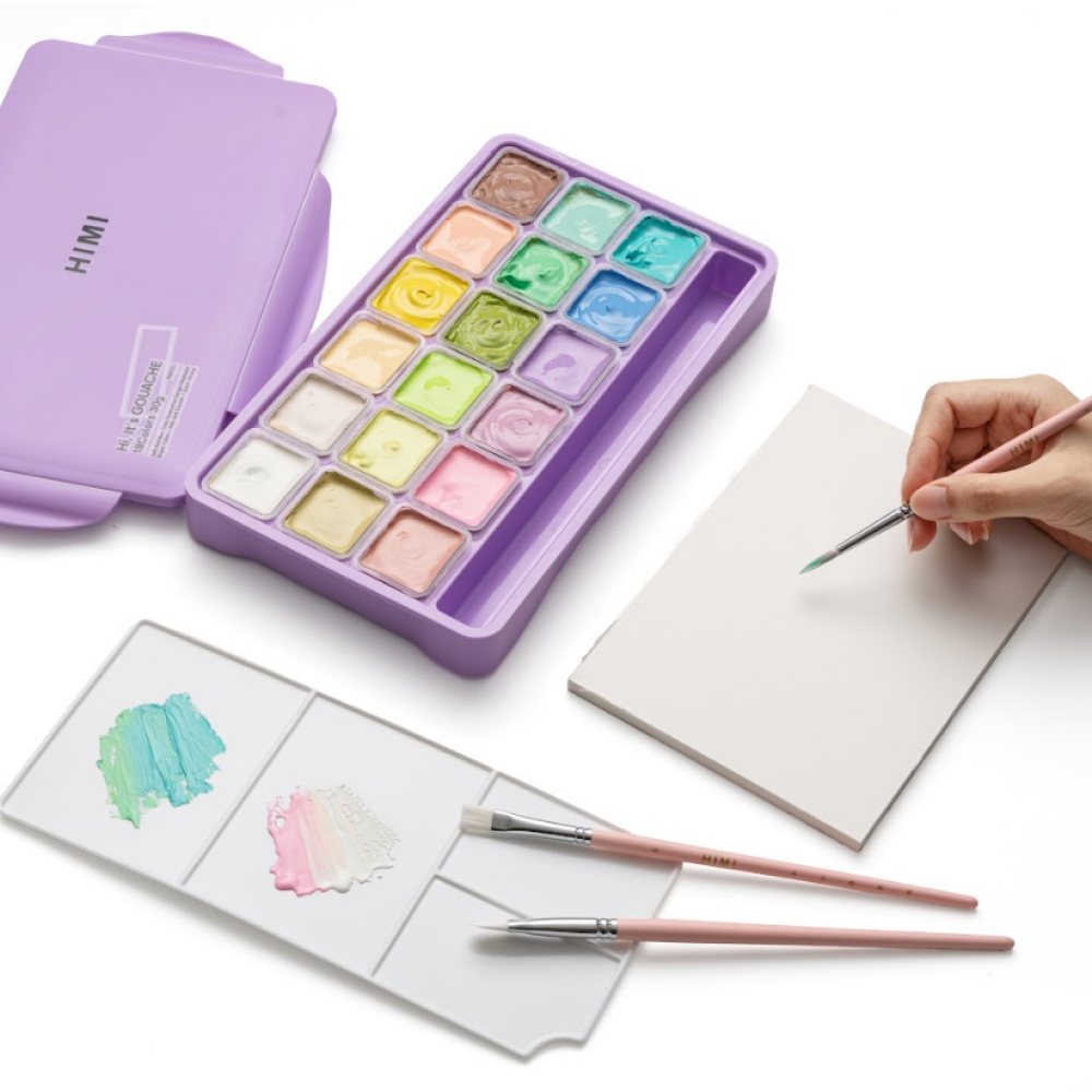 Краски гуашевые "Himi Jelly Cup. Pastel colors", 18 цветов, кювета, фиолетовый футляр - 4