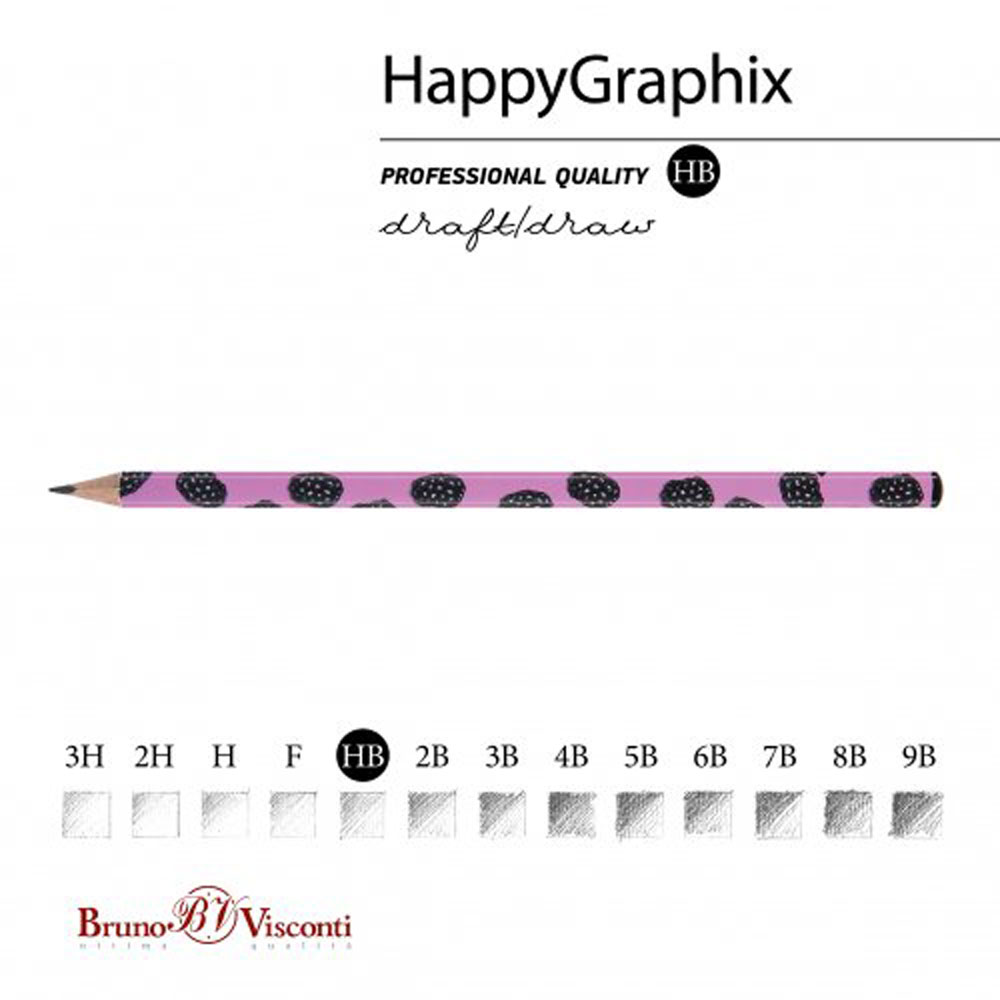 Карандаш чернографитный "HappyGraphix. Ежевика", HВ, без ластика, черный, розовый - 2