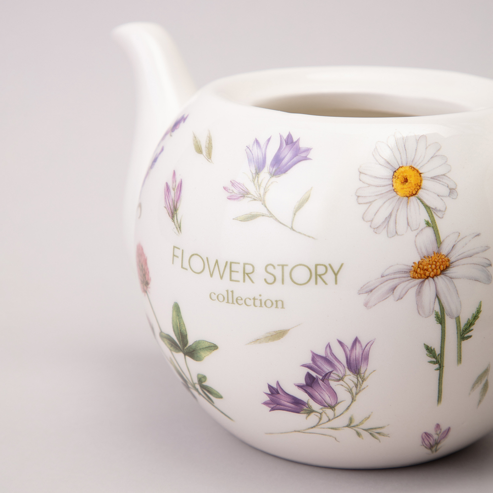 Чайник керамический "Flower story", 900 мл, белый, зеленый - 3