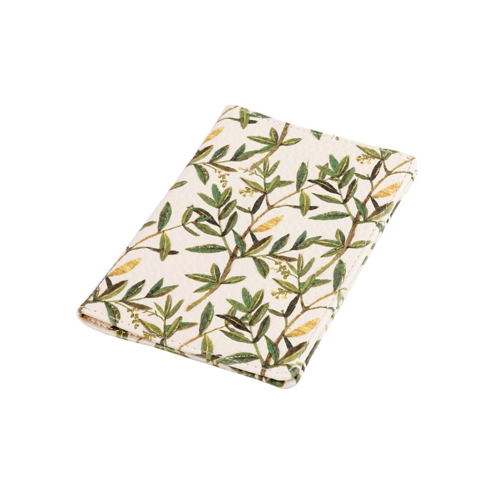 Обложка для паспорта "Flora. Олива", кожзам., белый, зеленый - 5