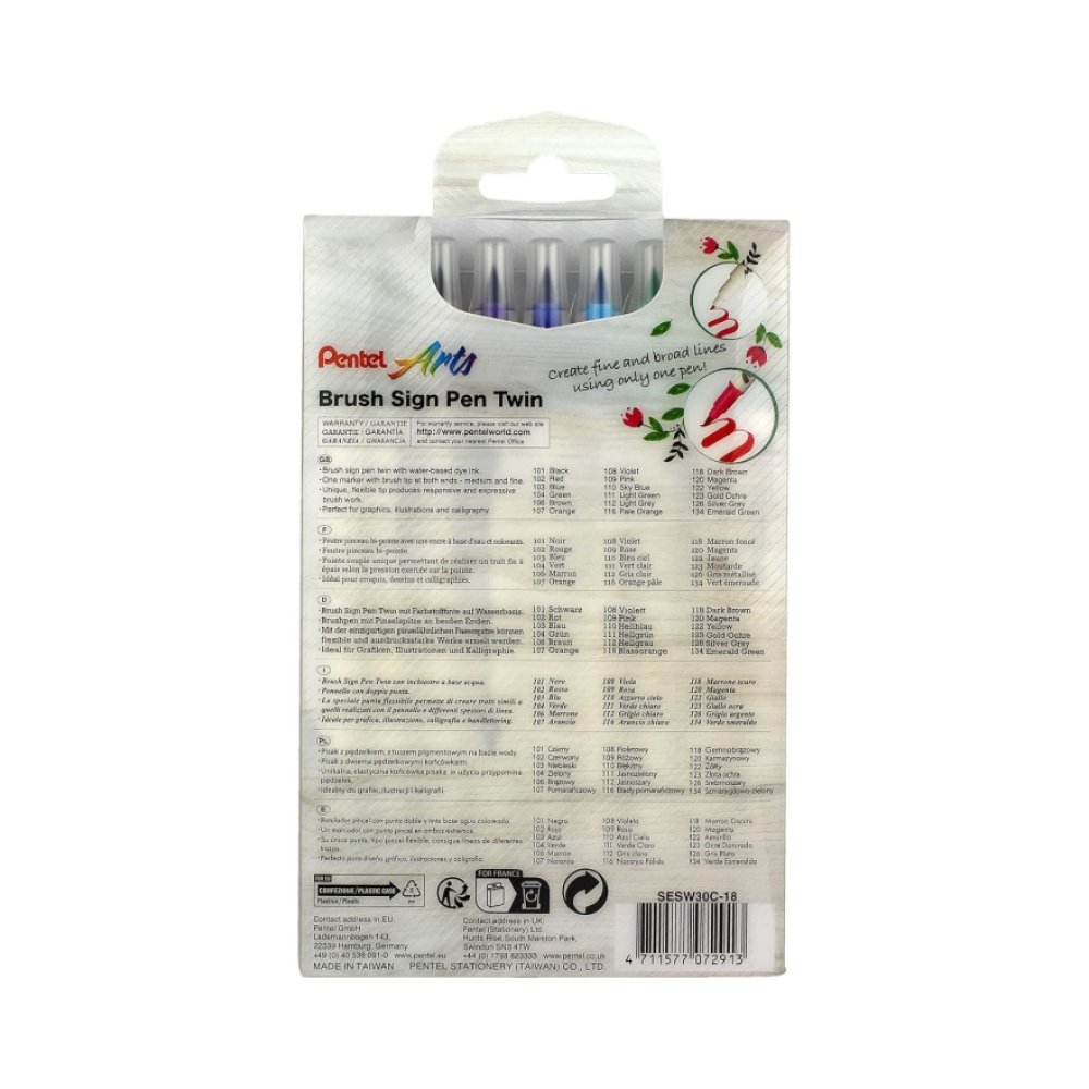 Маркер-кисть "Brush Sign pen twin", 18 шт - 7