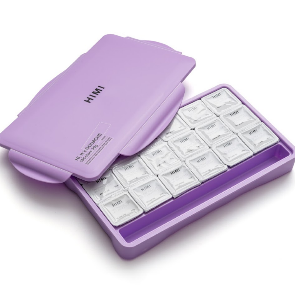 Краски гуашевые "Himi Jelly Cup. Pastel colors", 18 цветов, кювета, фиолетовый футляр - 5