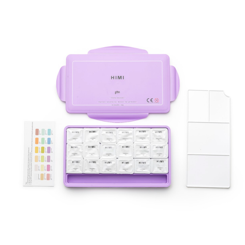 Краски гуашевые "Himi Jelly Cup. Pastel colors", 18 цветов, кювета, фиолетовый футляр - 7