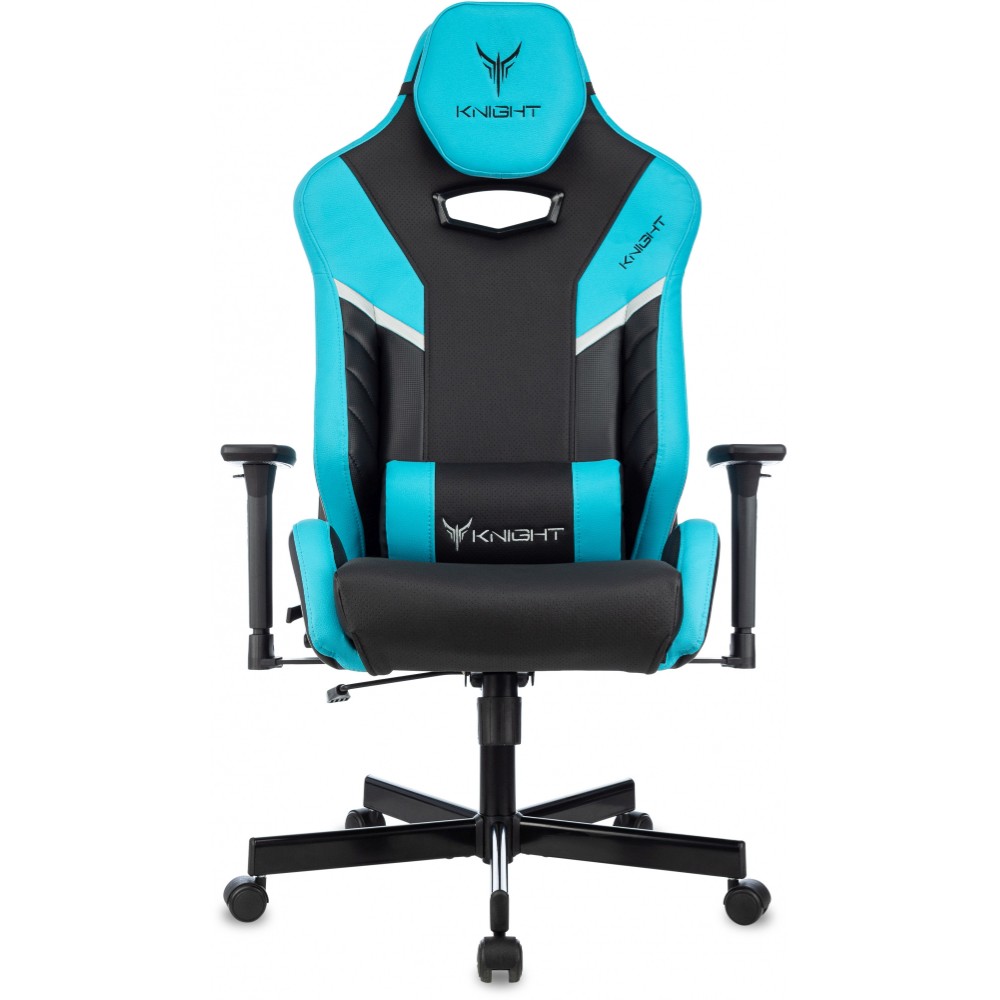 Кресло игровое Бюрократ Knight Thunder 5X экокожа, черный, голубой, металл - 2