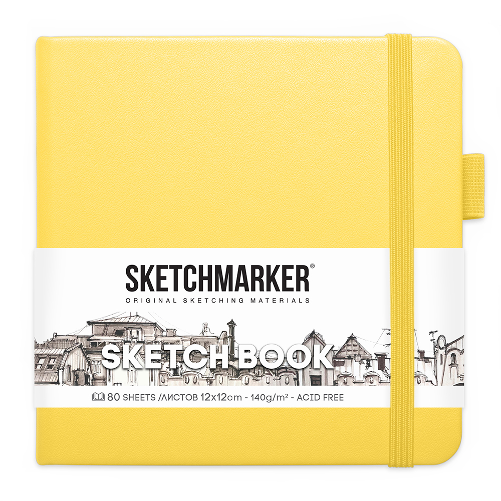 Скетчбук "Sketchmarker", 12x12 см, 140 г/м2, 80 листов, лимонный