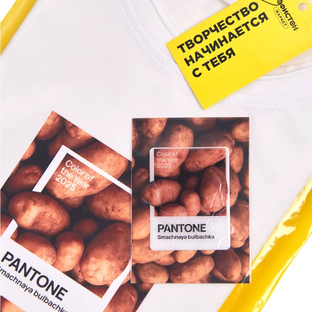 Набор сувенирный "Футболка унисекс оверсайз "Pantone 2025", XS-S, белый + открытка-стикер 3D" - 3