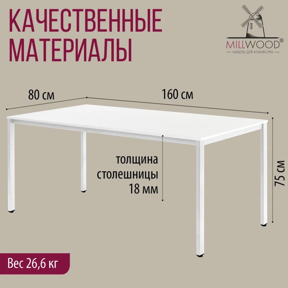 Стол Millwood Сеул, 1600х800 мм, белый - 4