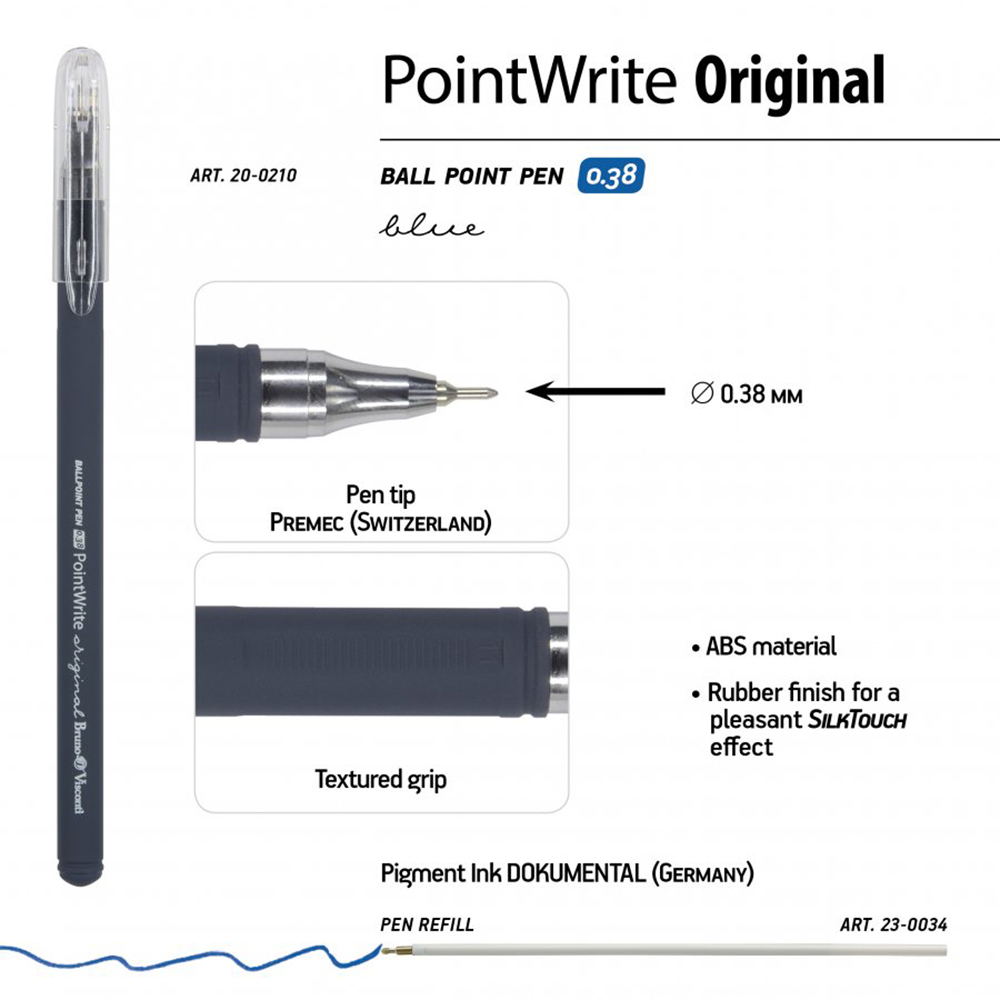 Ручка шариковая "PointWrite Original", 0.38 мм, ассорти, стерж. синий - 3