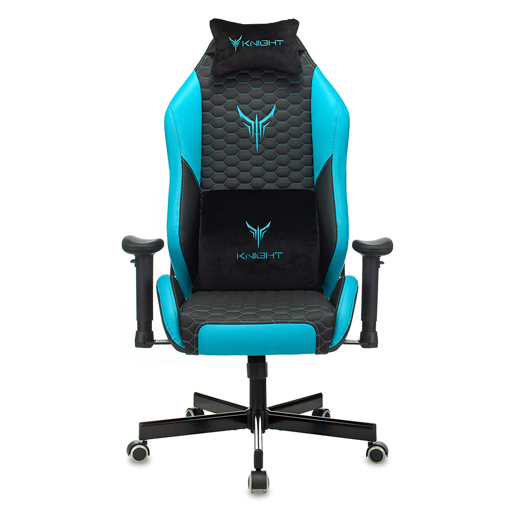 Кресло игровое "Knight Neon", экокожа, металл, черный, голубой - 2
