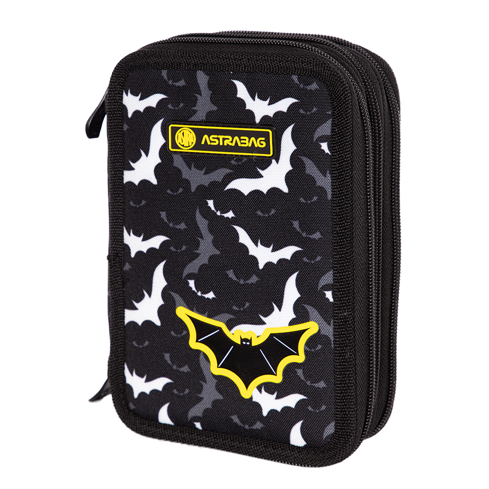 Пенал "Night bats1" с наполнением, 3 отделения, черный - 5