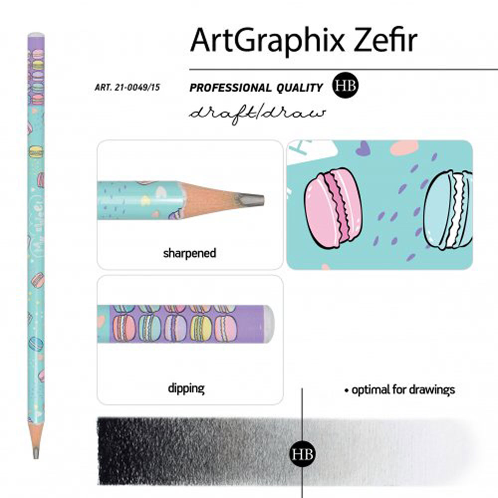 Карандаш чернографитный "ArtGraphix. Макаруны", HB, с ластиком, разноцветный - 4