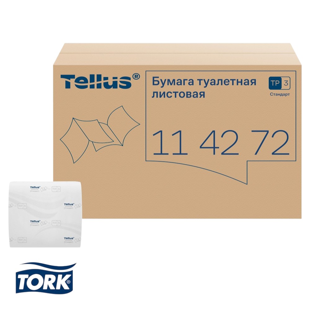 Бумага туалетная  Tellus Стандарт, TР3, листовая, 250 листов, 1 слой