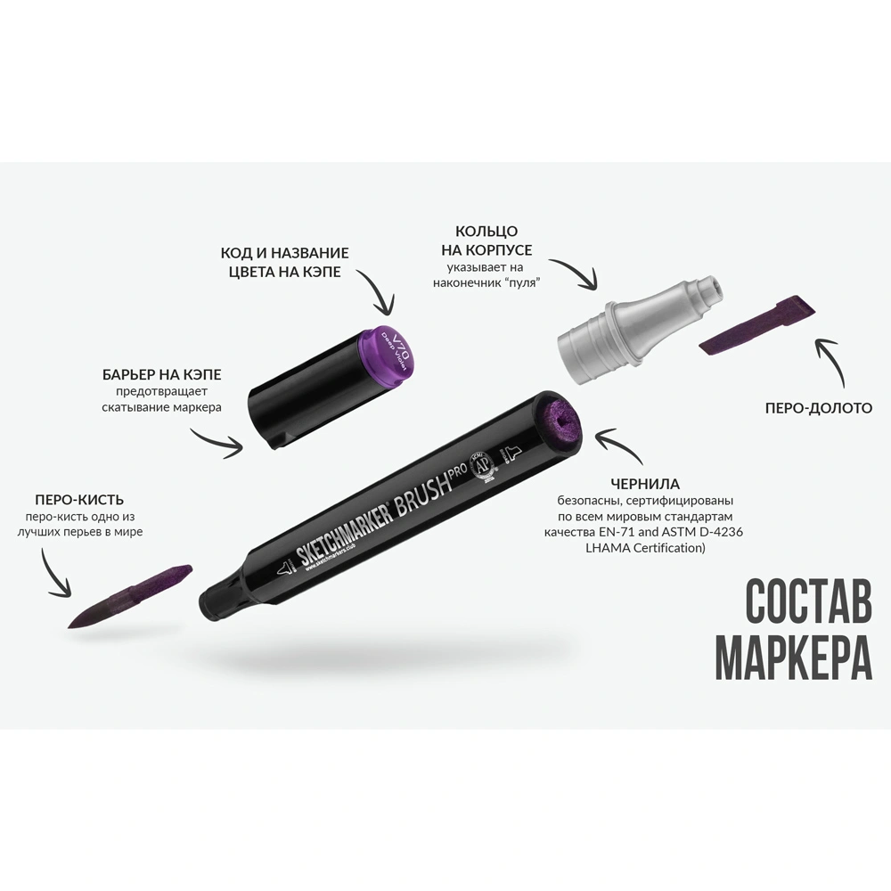 Маркер перманентный двусторонний "Sketchmarker Brush", BR61 орех пекан - 7