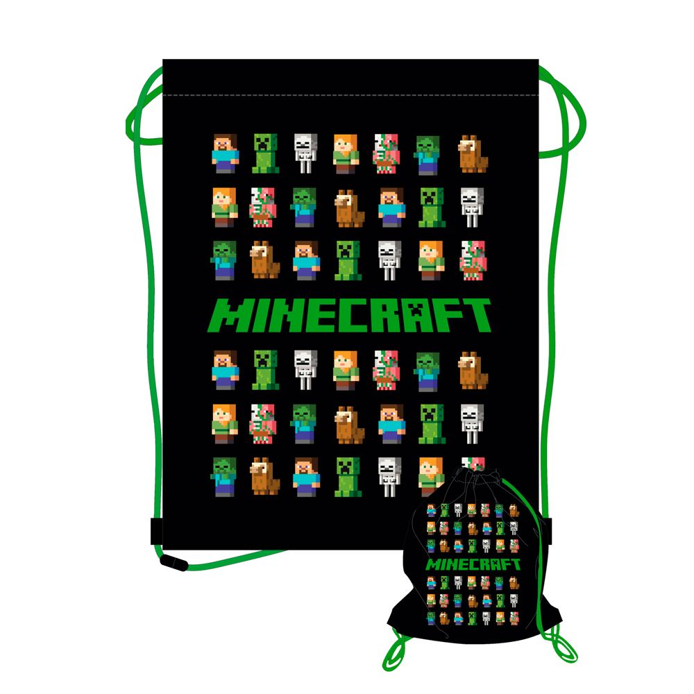 Мешок для обуви "Minecraft", 33x44 см, черный, зеленый - 2