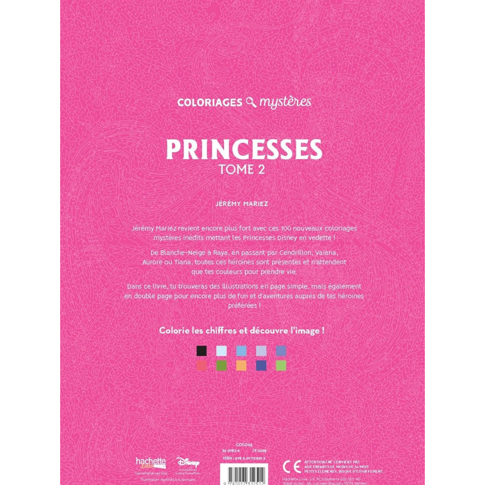 Раскраска по номерам на французском языке "Coloriages mystères Disney - Princesses. Tome 2" - 2