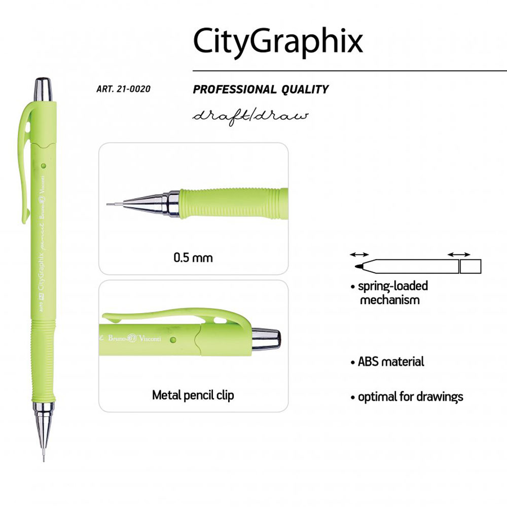 Карандаш автоматический "CityGraphix", 0.5 мм, с ластиком, ассорти - 3