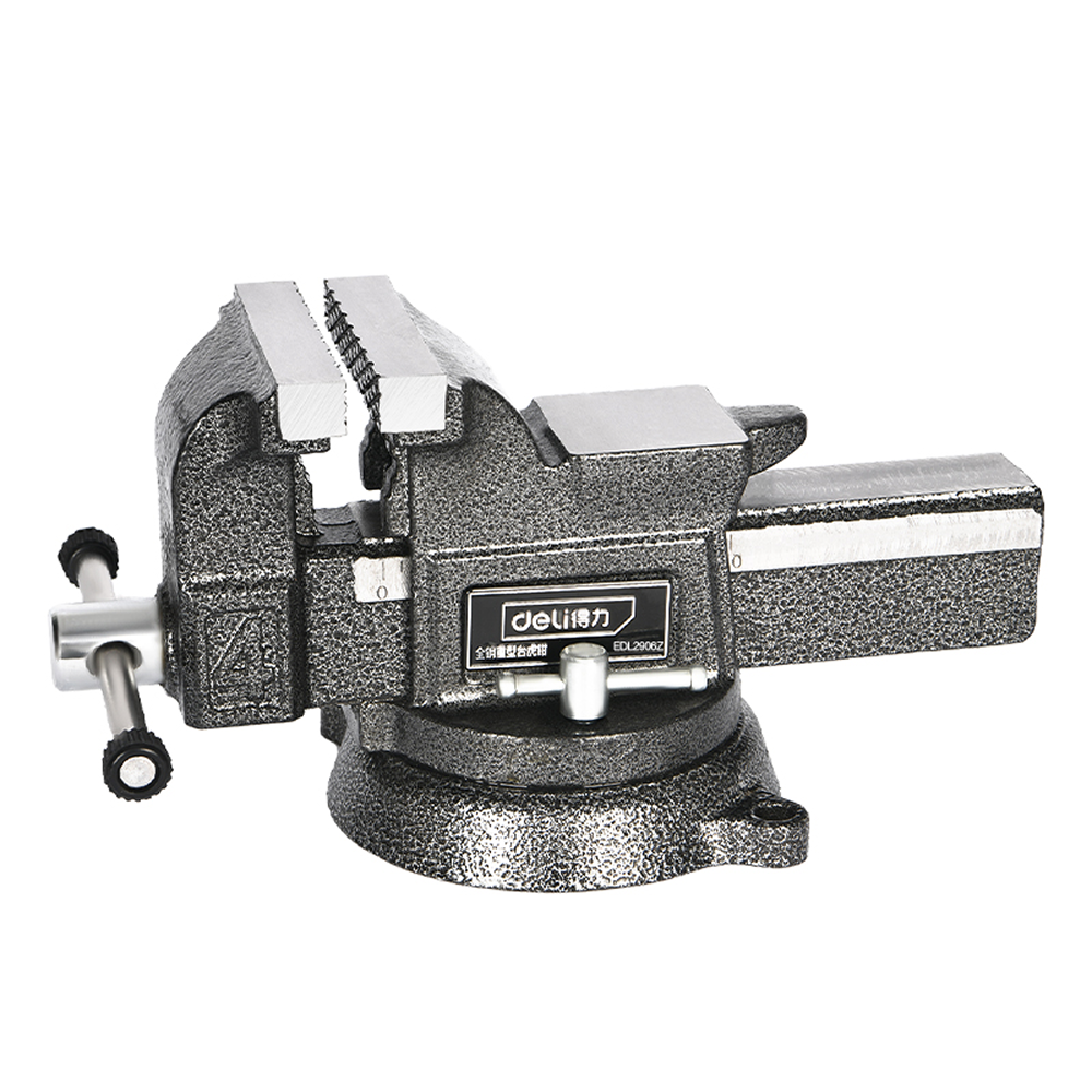 Тиски стальные Deli YS EDL2906Z, поворотные, с наковальней, 6"-150 мм