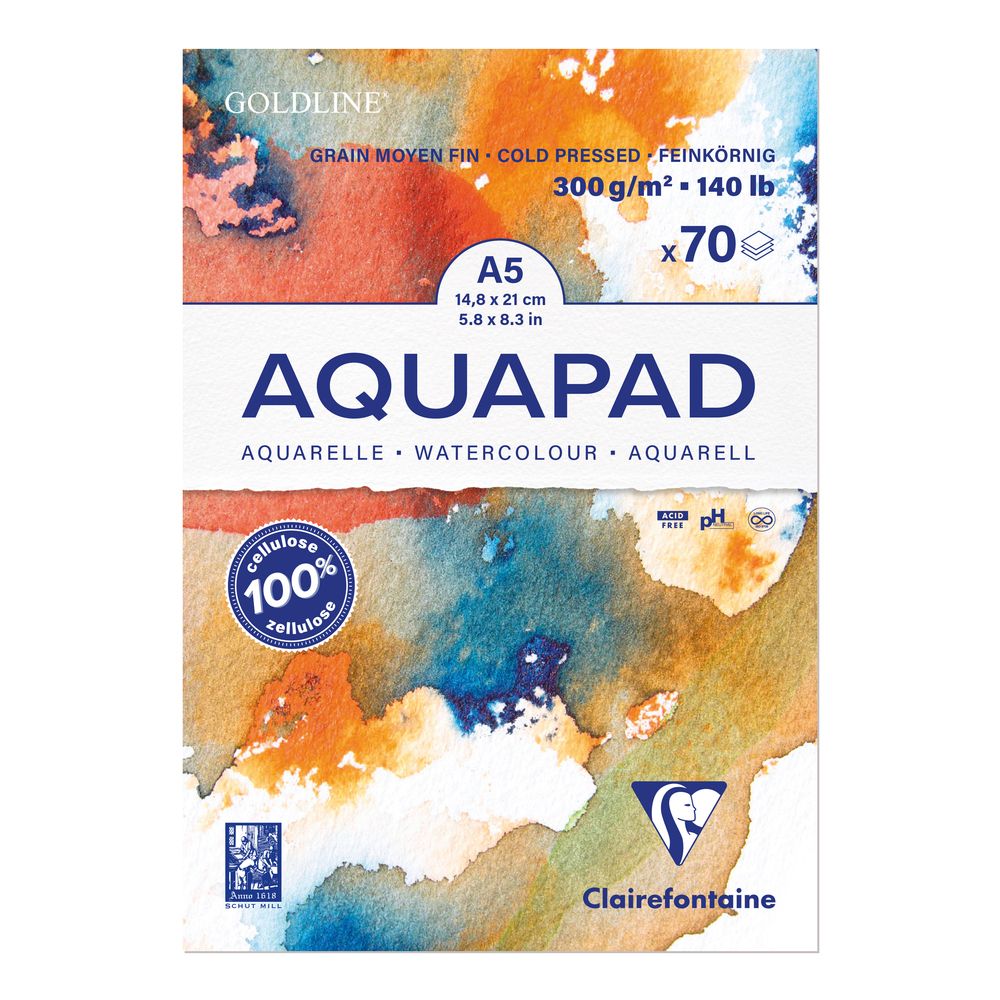 Блок-склейка бумаги для акварели "Goldline Aqua", А5, 300 г/м2, 70 листов